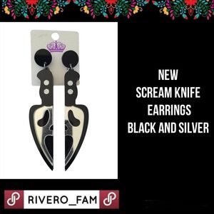 NEW | SCREAM KNIFE EARRINGS | BLACK AND SILVER